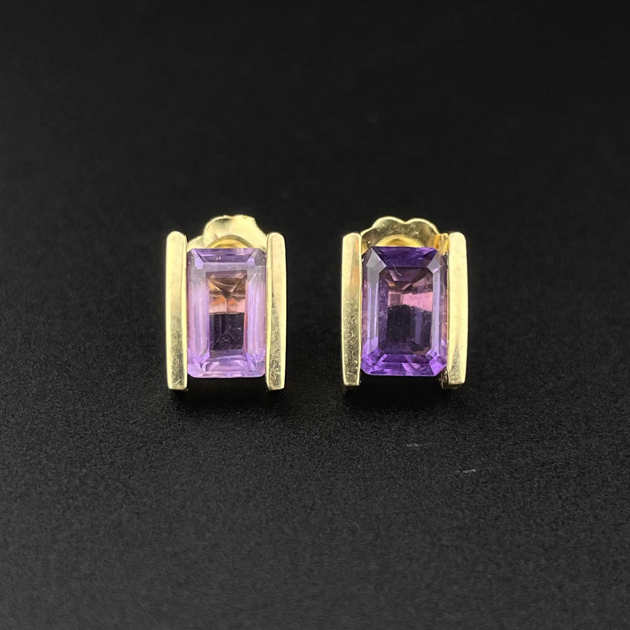 Vintage 14K Gold 1.3 CTW Amethyst Channel Set Stud Earrings