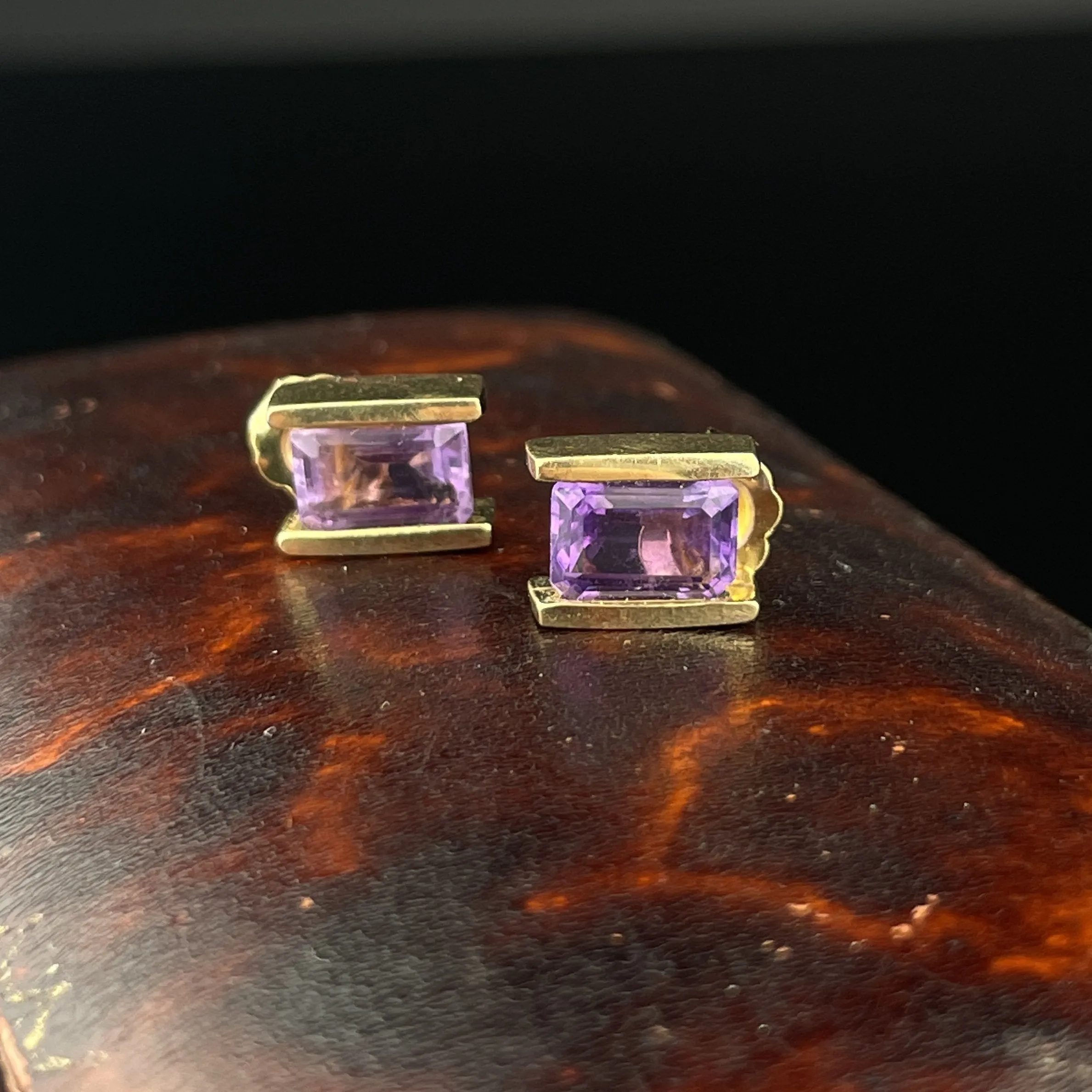 Vintage 14K Gold 1.3 CTW Amethyst Channel Set Stud Earrings