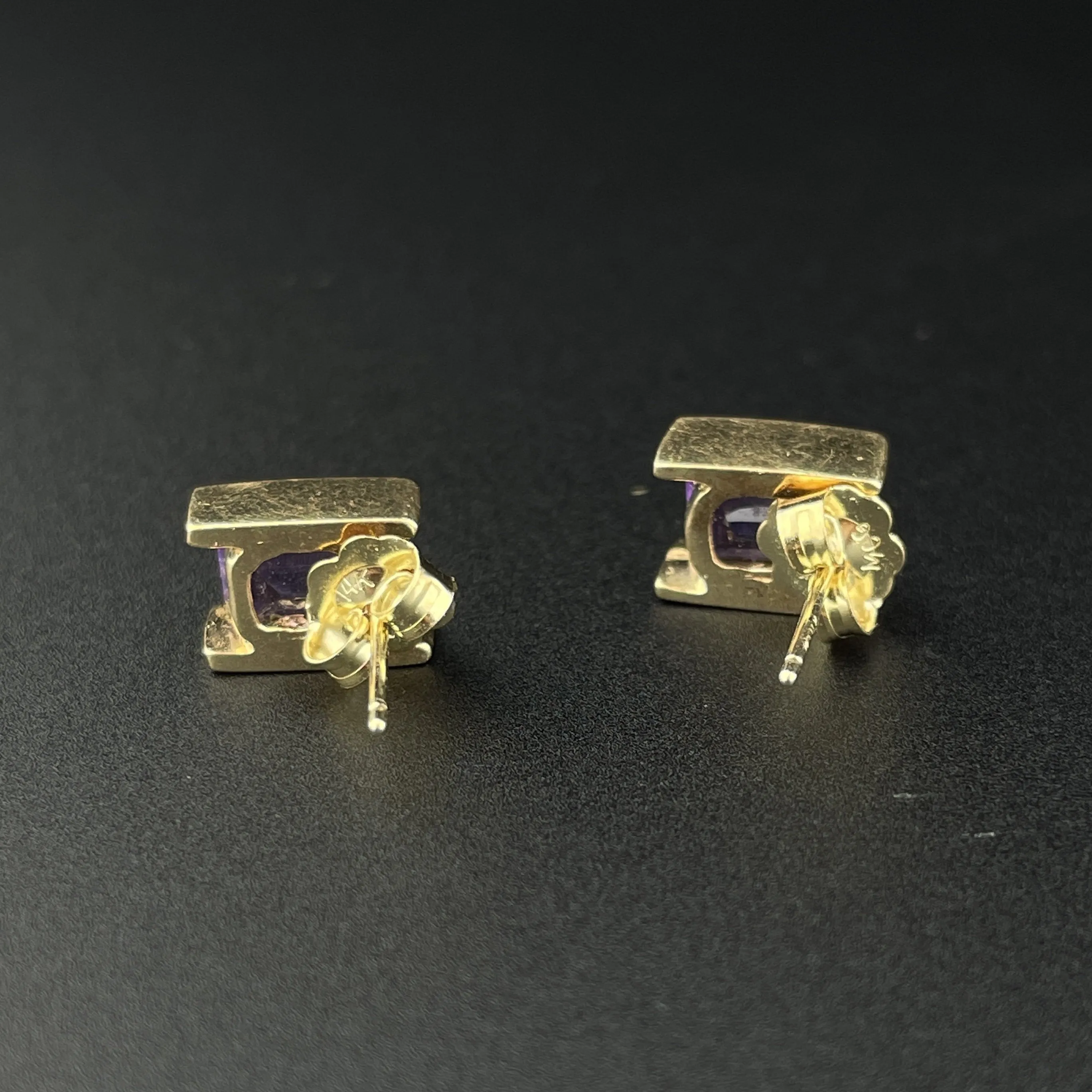 Vintage 14K Gold 1.3 CTW Amethyst Channel Set Stud Earrings