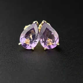 Vintage 14K Gold 1.50 CTW Pear Shape Amethyst Stud Earrings