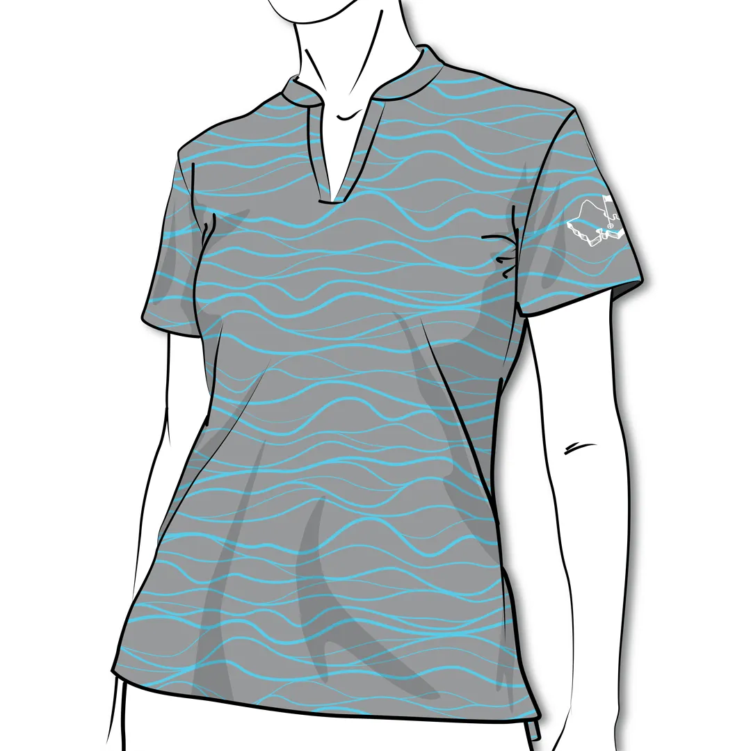 Wavy Blue Dunes- OGA Women's Polo - Gray / Sky Blue