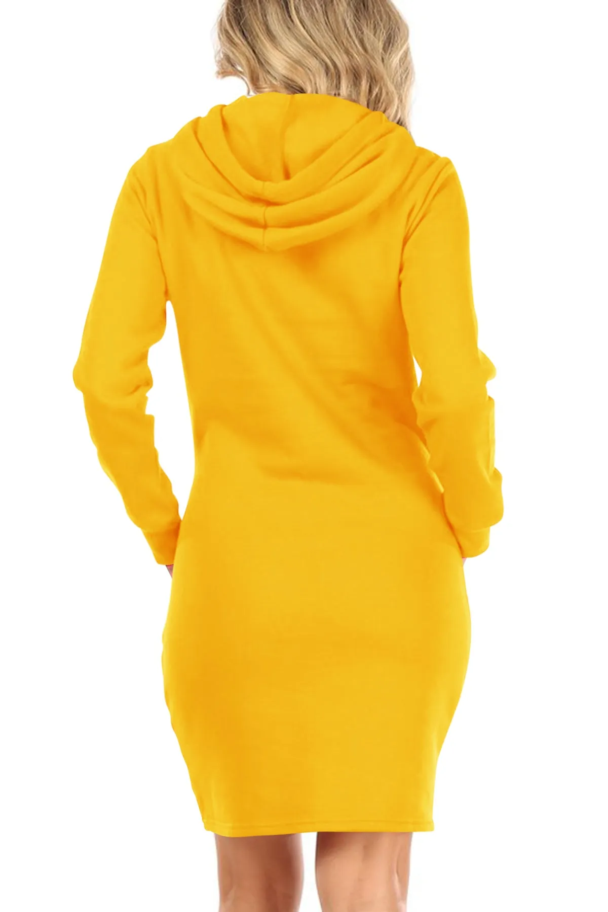 Women's Long Sleeve Fleece Pull On Mini Midi Solid Hooded Dress