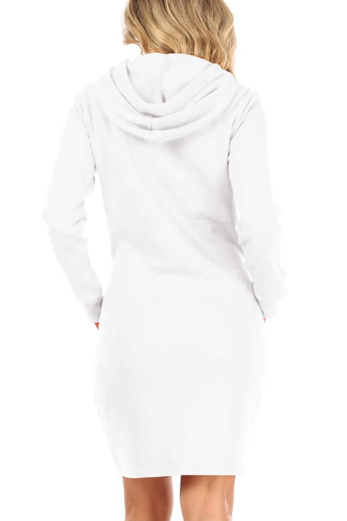 Women's Long Sleeve Fleece Pull On Mini Midi Solid Hooded Dress